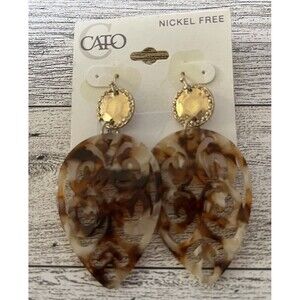Cato Lucite Dangle Drop Earrings Gold Tone Brown/Tan Nickel Free